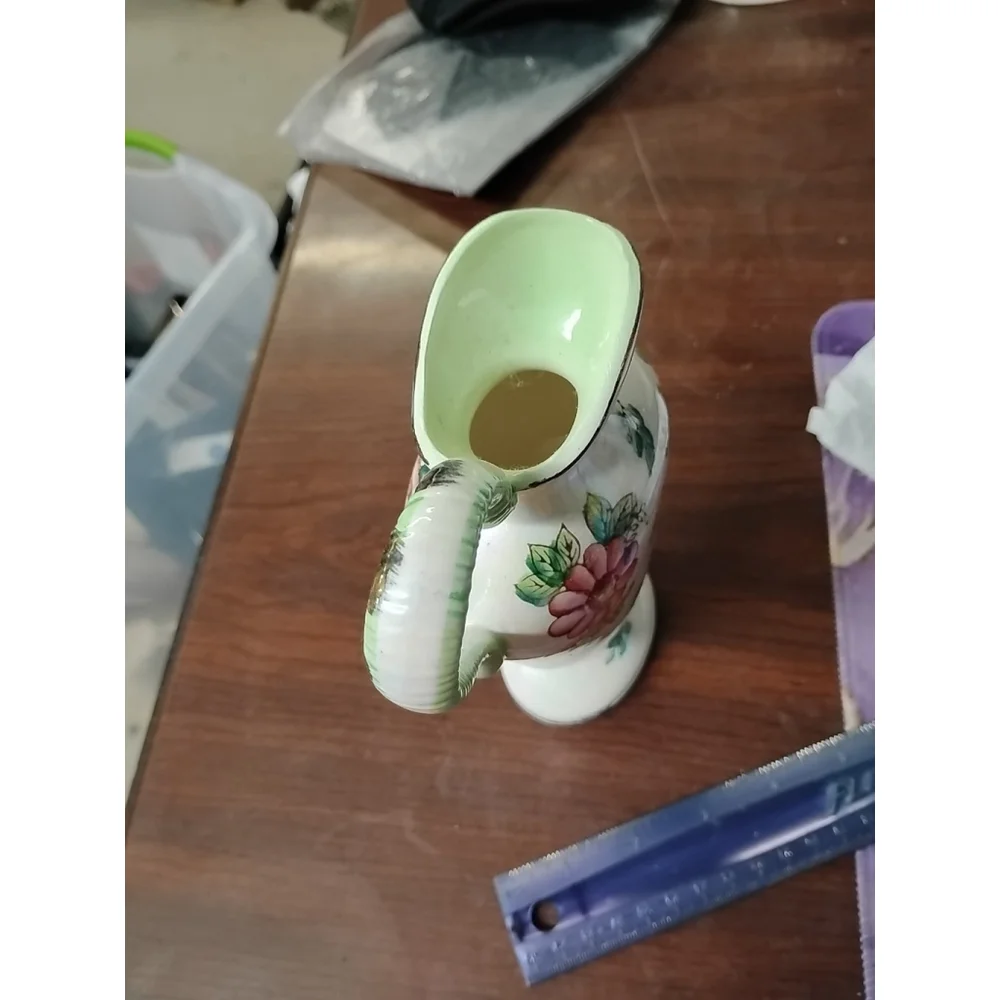 Vintage Japanese Light Green Floral Pitcher Ceramics Gold Trim Lusterware